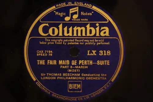 THOMAS BEECHAM "THE FAIR MAID OF PERTH - SUITE" Columbia 78rpm 12"