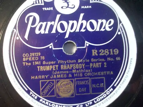 HARRY JAMES & HIS ORCHESTRA "Trumpet Rhapsody - Part I & II" Parlophone 78rpm