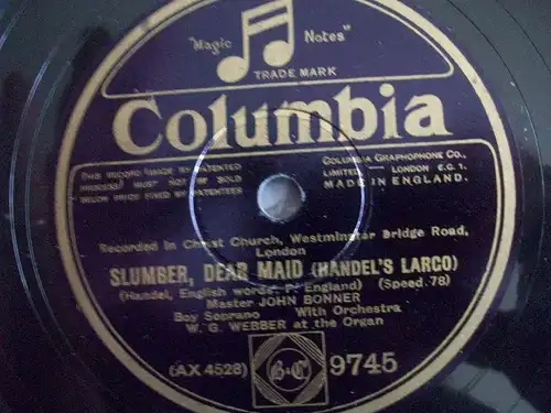 JOHN BONNER "Slumber, Dear Maid - Handel's Largo" 78rpm