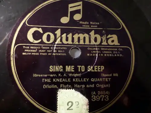 THE KNEALE KELLEY QUARTET "Killarney / Sing Me To Sleep" Columbia 78rpm 10"