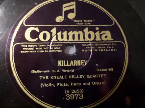 THE KNEALE KELLEY QUARTET "Killarney / Sing Me To Sleep" Columbia 78rpm 10"