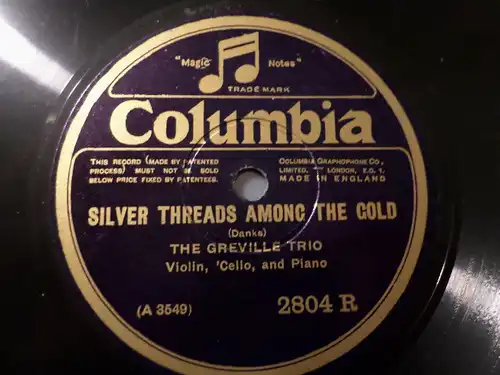 THE GREVILLE TRIO "The Rosary / Silver Threads Among The Gold" Columbia 78rpm