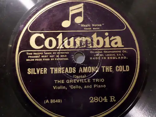 THE GREVILLE TRIO "Silver Threads Among The Gold / The Rosary" Columbia 78rpm