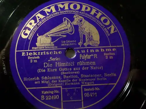 HEINRICH SCHLUSNUS, Bariton "Cantata con stromenti / Die Himmel rühmen" 12" 1930