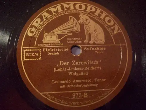 LEONARDO AMARESCO, Tenor "Zwei Märchenaugen / Wolgalied" 78rpm Grammophon 1932