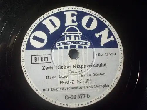 FRANZ SCHIER & FRED DÖMPKE, Schrammeln "Zwei kleine Klapperschuhe" Odeon 78rpm