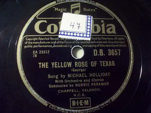 MICHAEL HOLLIDAY "Stein Song / The Yellow Rose Of Texas" Columbia 78rpm 10"