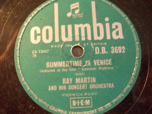 RAY MARTIN & ORCH. "Summertime In Venice" Columbia 10"