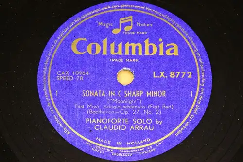CLAUDIO ARRAU "Sonata in C Sharp Minor "Moonlight" " Columbia 2Rec.Set 78rpm 12"