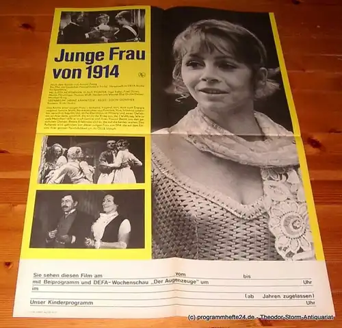 DEFA-Studio für Spielfilme. Ein Film des Deutschen Fernsehfunks in Farbe Filmplakat Junge Frau von 1914