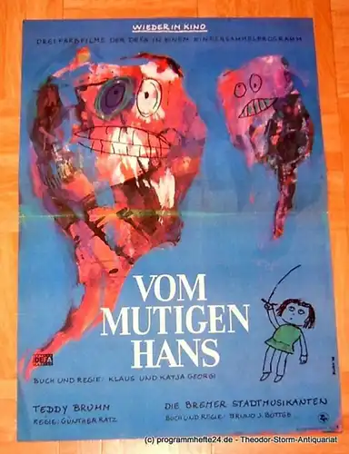 DEFA Filmplakat Vom mutigen Hans - Teddy Brumm - Die Bremer Stadtmusikanten. Drei Farbfilme in einem Kindersammelprogramm
