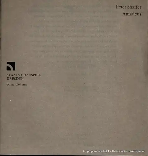 Staatsschauspiel Dresden, Schauspielhaus, Gerhard Wolfram, Johannes Richter Programmheft AMADEUS von Peter Shaffer. Premiere am 1. März 1985