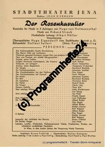 Stadttheater Jena, John Biermann Theaterzettel Der Rosenkavalier. Komödie für Musik von Hugo von Hofmannsthal