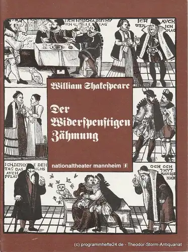 Nationaltheater Mannheim, Arnold Petersen, Rainer Mennicken Programmheft Der Widerspenstigen Zähmung. Premiere der Neuinszenierung 30.1.1978