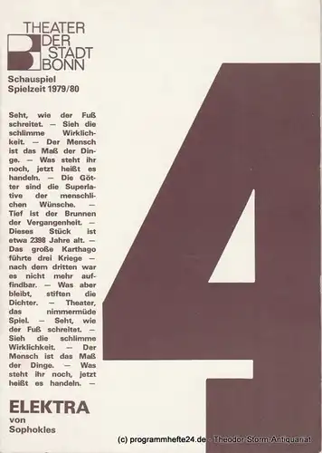 Theater der Stadt Bonn, Hans-Joachim Heyse, Eva-Maria Viebeg, Friedo Solter, Hans Nadolny Programmheft ELEKTRA von Sophokles. Spielzeit 1979 / 80