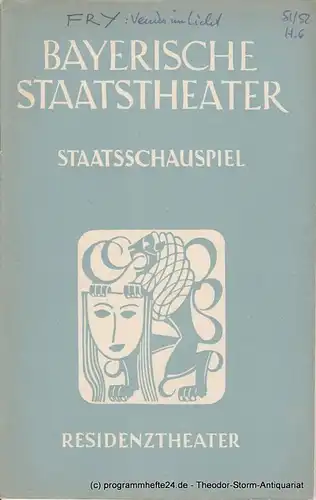 Bayerisches Staatstheater, Staatsschauspiel, Residenztheater, Alois Johannes Lippl Programmheft Venus im Licht von Christopher Fry. 24. Mai 1952