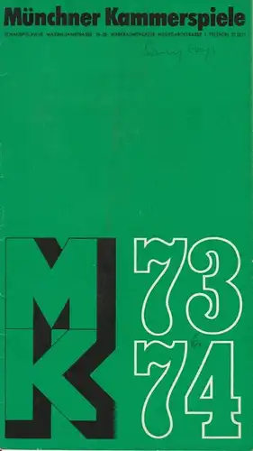 Münchner Kammerspiele, Hans-Reinhard Müller Programmheft Neil Simon: Sonny-Boys. Premiere 20. März 1974 Spielzeit 1973 / 74 Heft 6