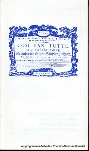 Städtische Theater Karl-Marx-Stadt, Gerhard Meyer, Brandt Angela: Programmheft Wolfgang Amadeus Mozart Cosi fan tutte Premiere am 10. Oktober 1984 Opernhaus Spieljahr 1984. 