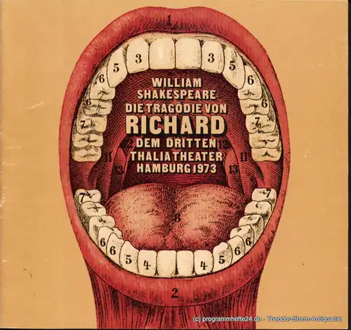 Thalia Theater Hamburg, Boy Gobert, Lunin Hanno: Programmheft William Shakespeare Die Tragödie von Richard dem Dritten Spielzeit 1972 / 73 Heft 9. 
