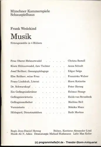 Münchner Kammerspiele Schauspielhaus, Dieter Dorn: Programmheft Musik. Sittengemälde in 4 Bildern von Frank Wedekind. Premiere Freitag, 12. Mai 1995 Spielzeit 1994 / 95 Heft 5. 