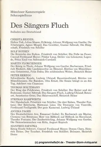 Münchner Kammerspiele Schauspielhaus, Dieter Dorn: Programmheft Des Sängers Fluch. Balladen aus Deutschland. Premiere Sonntag, 19. Februar 1995 Spielzeit 1994 / 95 Heft 3. 