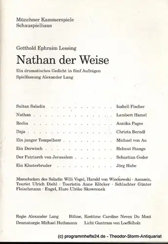 Münchner Kammerspiele Schauspielhaus, Dieter Dorn: Programmheft Nathan der Weise von Gotthold Ephraim Lessing. Premiere Sonntag 18. Dezember 1994. Spielzeit 1994 / 95 Heft 2. 