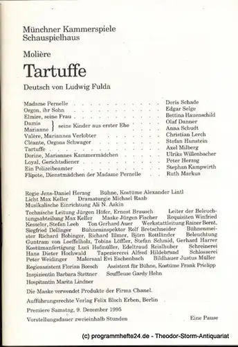 Münchner Kammerspiele Schauspielhaus, Dieter Dorn: Programmheft Tartuffe von Moliere. Premiere Samstag, 9. Dezember 1995 Spielzeit 1995 / 96 Heft 2. 