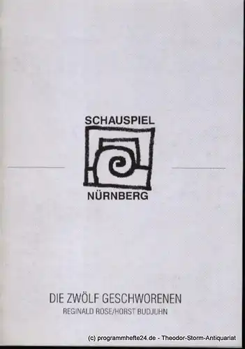 Städtische Bühnen Nürnberg, Schauspiel Nürnberg, Holger Berg, Gröschel Christian: Programmheft Premiere Die zwölf Geschworenen in den Kammerspielen am 19. Dezember 1998 Spielzeit 1998/99 Heft 44. 