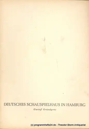 Deutsches Schauspielhaus in Hamburg, Gustaf Gründgens, Penzoldt Günther, Knorr Heinz, Clausen Rosemarie ( Fotos ): Programmheft Die Alkestiade von Thornton Wilder. 11. April 1958. 1957 / 1958 Heft 8. 