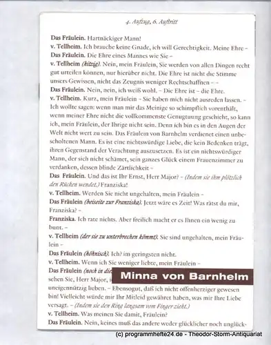 Staatsschauspiel Dresden, Schauspielhaus, Holk Freytag, Müller-Merten Heike: Programmheft Minna von Barnhelm oder Das Soldatenglück von Gotthold Ephraim Lessing. Premiere am 7. November 2001. Spielzeit 2001 / 2002. 