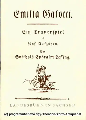 Landesbühnen Sachsen, Intendant Rudi Kostka, Dieter Anderson: Programmheft Emilia Galotti. Trauerspiel von Gotthold Ephraim Lessing. Premiere 14. November 1959. Landesschauspiel 1959 / 60 Heft 2. 