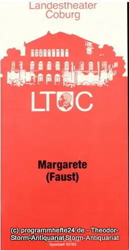 Landestheater Coburg, Ernö Weil, Annette Zühlke: Programmheft Margarete ( Faust ) Oper von Charles Gounod. Premiere 4. Juni 1993. Programmhefte des Landestheaters Coburg Spielzeit 1992 / 93 Heft 17. 