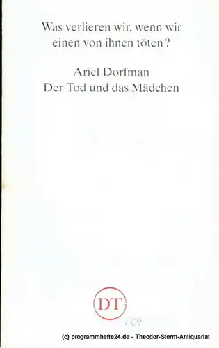 Deutsches Theater Göttingen, Heinz Engels: Programmheft Der Tod und das Mädchen von Ariel Dorfmann. Premiere 24. April 1993. Spielzeit 1992 / 93 Heft 629. 