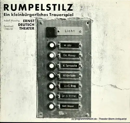 Ernst  Deutsch  Theater Hamburg, Friedrich Schütter, Wolfgang Borchert: Programmheft Rumpelstilz. Ein kleinbürgerliches Trauerspiel von Adolf Muschg. Premiere 8. Januar 1981. Spielzeit 1980 / 81 Heft 5. 