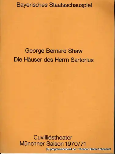 Bayerisches Staatsschauspiel, Helmut Henrichs, Urs Jenny: Programmheft Die Häuser des Herrn Sartorius. Komödie von George Bernard Shaw. Premiere 10. Januar 1971. Blätter des Bayerischen Staatsschauspiels. 