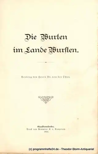 Dr. von der Osten: Die Wurten im Lande Wursten. Vortrag von Herrn Dr. von der Osten. 