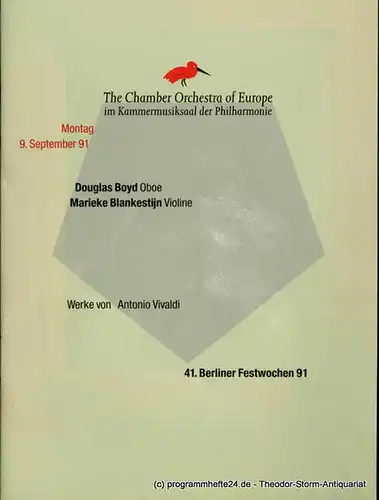 Berliner Festspiele GmbH, 41. Berliner Festwochen, Ulrich Eckhardt, Torsten Maß, Dirk Nabering, Bernd Krüger: Programmheft 41. Berliner Festwochen 1991. Werke von Antonio Vivaldi. 9. September 1991 Kammermusiksaal. 