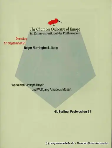 Berliner Festspiele GmbH, 41. Berliner Festwochen, Ulrich Eckhardt, Torsten Maß, Dirk Nabering, Bernd Krüger: Programmheft 41. Berliner Festwochen 1991. 17. September 1991 im Kammermusiksaal. 