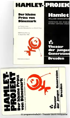 Theater der Jungen Generation, Gunild Lattmann, Doris Kepper, Manuel Schöbel, Axel Richter: Programmheft Hamlet Projekt. Spielzeit 1986 / 87 Heft Nr. 1 und 2. 
