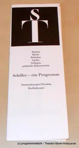Staatsschauspiel Dresden, Studiotheater, Peter Reichel, Karla Kochta: Programmheft Schiller - Ein Programm. Premiere am 17.11.1980 im Studiotheater. 
