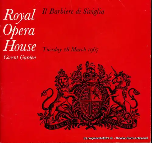 Royal Opera House Convent Garden, Georg Solti, William Bundy: Programmheft Il Barbiere di Siviglia. Tuesday, 28th March 1967. 