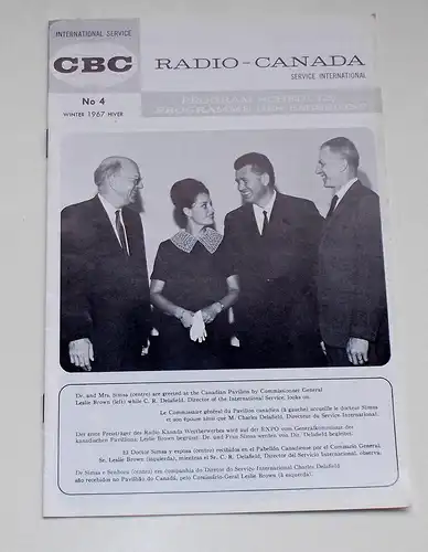Canadian Broadcasting Corporation: Programmheft RADIO - CANADA Service International No 4 Winter 1967. 