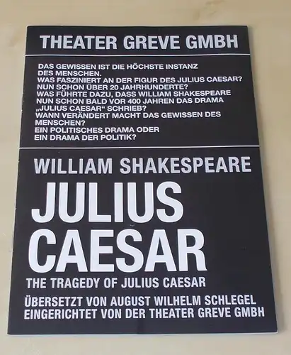 Theater Greve GmbH, Manfred H. Greve, Heidegund Kurr: Programmheft JULIUS CAESAR von William Shakespeare. Premiere 27. September 2008. 
