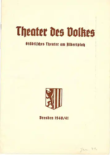 Theater des Volkes, Städtisches Theater am Albertplatz, Dresden, Max Eckhardt: Programmheft Die lustige Witwe. Operette von Franz Lehar. 