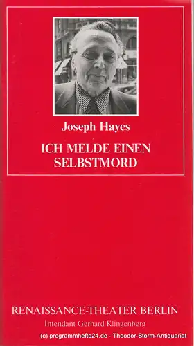Renaissance-Theater Berlin, Gerhard Klingenberg, Lothar Ruff: Programmheft Ich melde einen Selbstmord. Heft 4, 27. April 1988. 