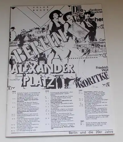 Volksbühne Berlin, Fritz Rödel, Werner Heinitz: Programmheft Berlin Alexanderplatz von Alfred Döblin. Spielzeit 1981 / 82. Neufassung 1988. 