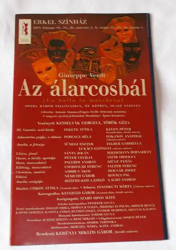 Magyar Allami Operahaz, Erkel Szinhaz: Programmheft Az alarcosbal. Ein Maskenball. Un ballo in maschera. 