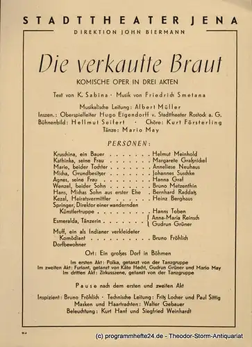 Stadttheater Jena, John Biermann: Theaterzettel Die verkaufte Braut. Komische Oper 1947. 