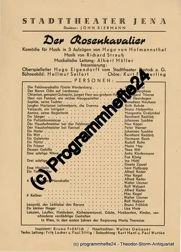 Stadttheater Jena, John Biermann: Theaterzettel Der Rosenkavalier. Komödie für Musik von Hugo von Hofmannsthal. 