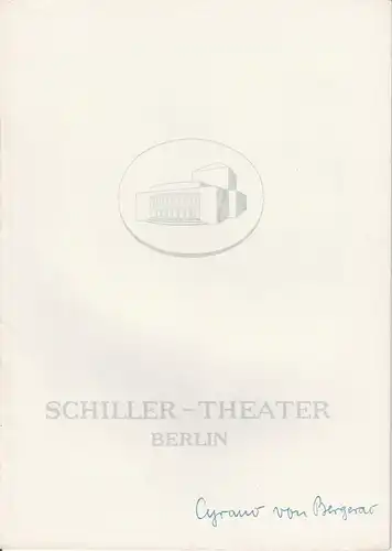 Schiller Theater Berlin, Boleslaw Barlog, Albert Beßler: Programmheft Cyrano von Bergerac. Komödie von Edmond Rostand. 28. Januar 1960 Spielzeit 1959 / 60 Heft 85. 